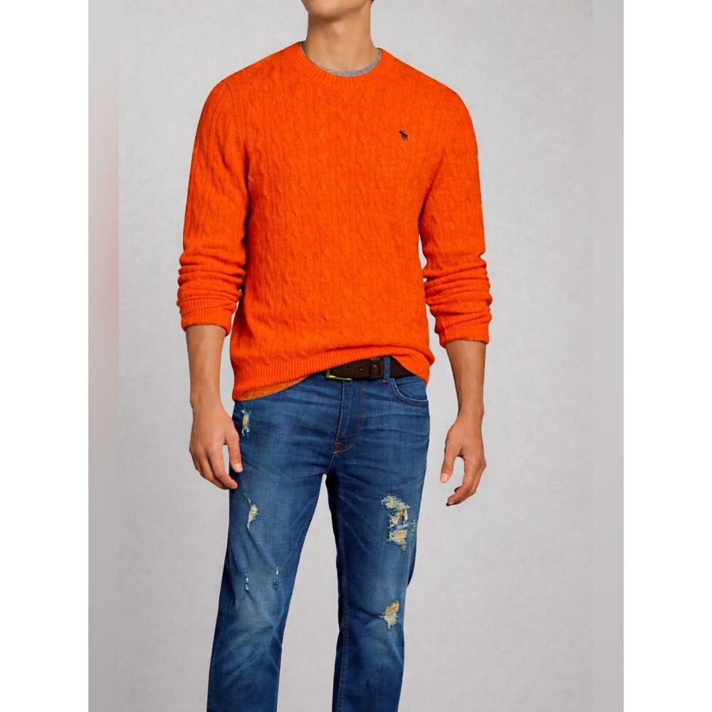 Abercrombie & Fitch Muscle Cable Knit Sweater Pullover Bright Orange Y2K Men XXL